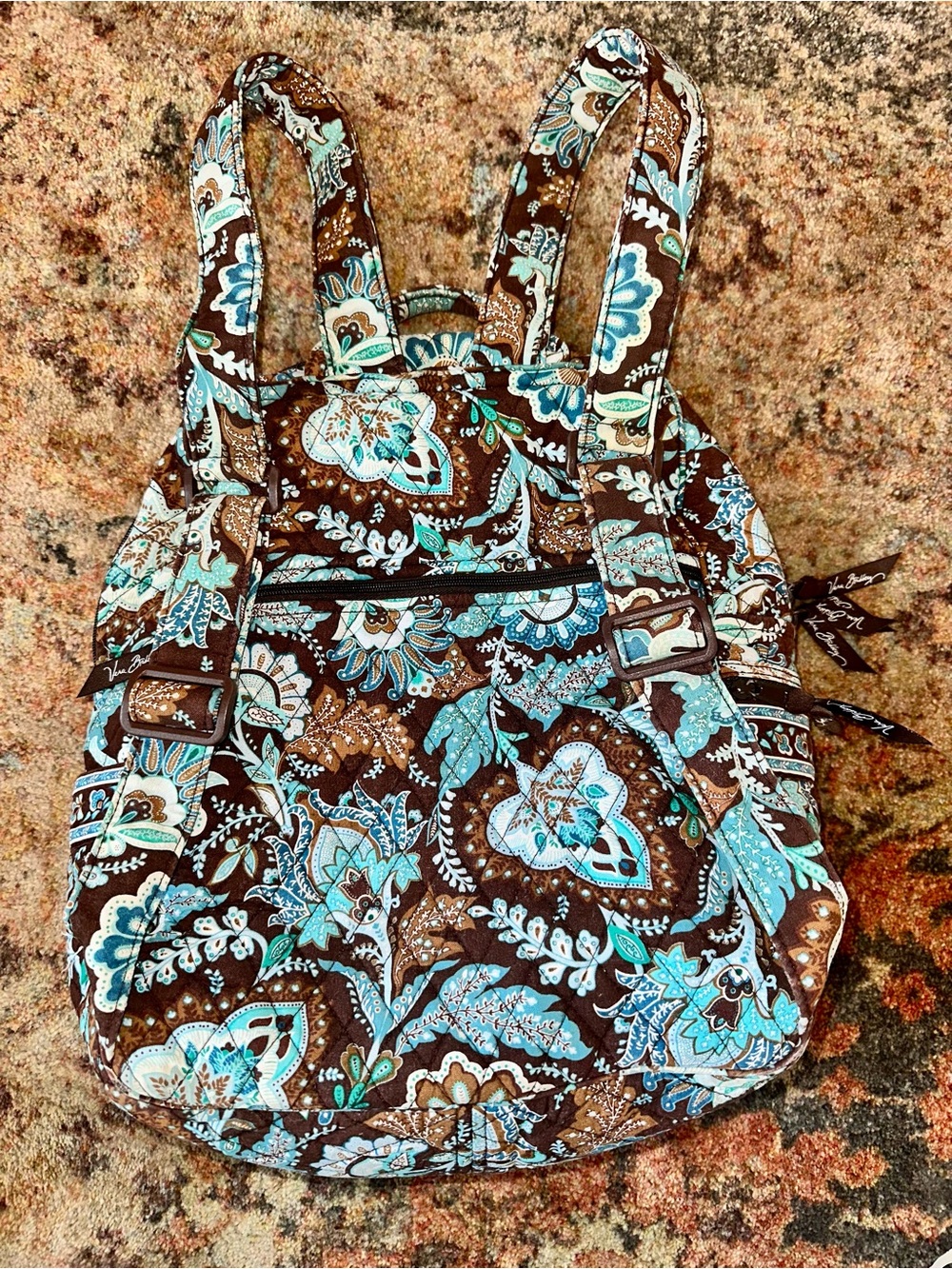 Vera Bradley Java Blue Quilted Floral Backpack - Picture 10 of 11